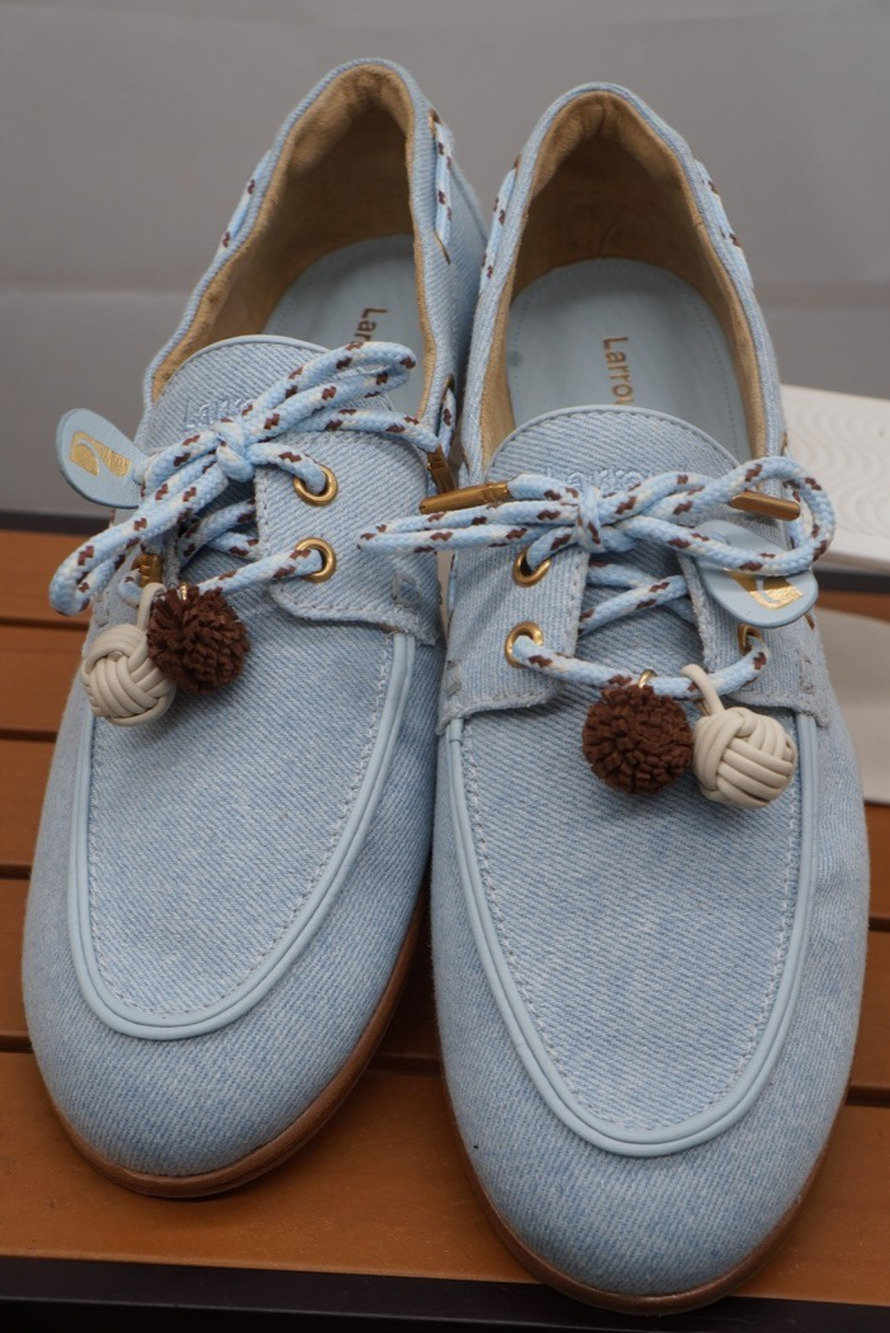 New Larroude Cyprus Boat Shoe In Maya Denim Size 10